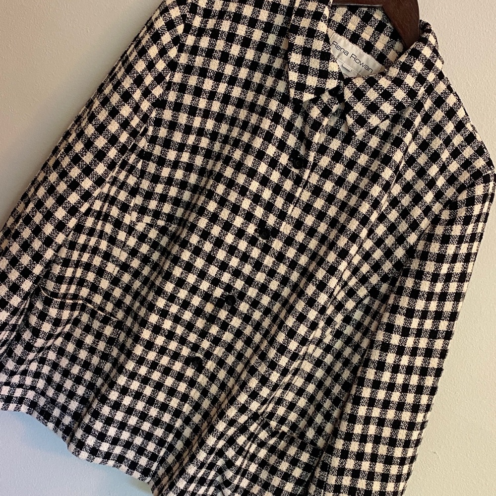 Rena Rowan Ladies VTG 85% Wool Monochrome Black/White  Checkered Blazer. Sz 18W